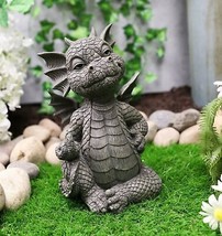 Keep Off Flip The Bird Rude Baby Dragon Sitting Statue 10&quot;H Fairy Garden Decor - $44.99