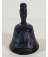Vintage BLACK SOUVENIR  BELL  CANCUN Porcelain Gold Gilt 3.75&quot; - $16.14