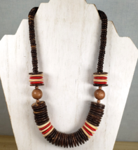 VTG Wooden 1980's Beaded African Tribal Style Statement Wood Beads 20" N... - $23.77