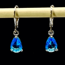 Dangle Earrings 1” (AWM) Blue Zircon Gems - £28.57 GBP