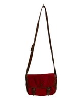 Fossil Red Nylon Brown Leather Trim Crossbody Purse Handbag Bag - £15.20 GBP
