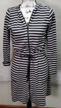 Lands&#39; End Dress Womens Small Black White Striped Long Sleeve Hooded Full Zipper - £18.38 GBP