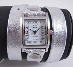 LA MER Watch Simple Metallic Silver Wrap Silver Square White Dial - £61.25 GBP