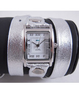 LA MER Watch Simple Metallic Silver Wrap Silver Square White Dial - £60.25 GBP
