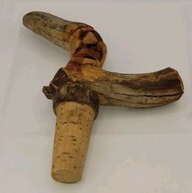 Vintage Hand Carved Wood Wine Bottle Stopper Topper Man&#39;s Face Tree Branch - $22.96