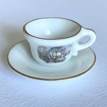 1977 Avon Small Treasures Porcelain Miniature Mill Winter Scene Tea Cup &amp; Saucer - £7.86 GBP