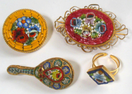 Vintage Mosaic Brooch &amp; Ring Lot of 4 All Signed Italy - $89.10
