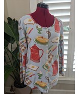 NICK &amp; NORA Breakfast Foods Pajamas top womens sz M medium Blue Cotton Knit - $85.00