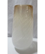Thick Art Glass Vase Swirled bubbles in white pinkish top 6 1/2&quot; tall - £32.05 GBP
