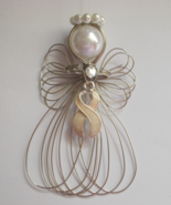 Lung Cancer Awareness Pearl Ribbon Angel Ornament Handmade - £12.05 GBP