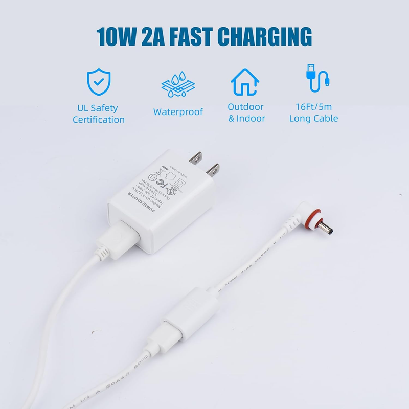 2Pack-Charger Cable for Ring Camera,5M/16Ft Charge Cable with DC Power Adapter C Item image 5