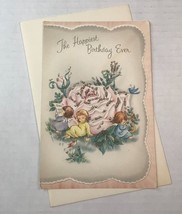 Vintage Unused MCM Happiest Birthday Ever Card Glitter Rose Girls Die Cut 937A - £10.80 GBP