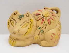 Retro MCM Italian Whimsical Kitty Cat Piggy Bank Floral Butterfly 4&quot; Tall - $29.69