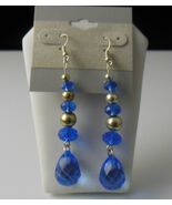 Blue Faux Crystal Dangle Hook Earrings 3" Long - $15.99