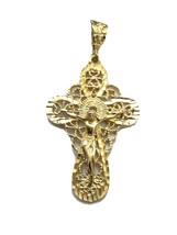 14K Yellow Gold Plated Crucifix Religious JESUS Cross Pendant Charm Prot... - £35.04 GBP