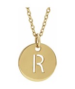 Precious Stars Unisex 14K Yellow Gold Initial R Dangle Disc Necklace - £237.56 GBP