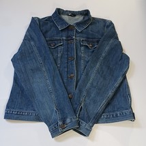 Lands&#39; End Women’s Button Front Denim Jean Jacket Size XL Dark Wash Blue... - $364.34 MXN
