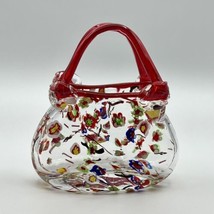 Art Glass Purse Vase Floral Millefiori Crystal Hand Blown Murano Style Vintage - £39.14 GBP