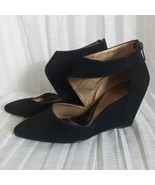 Anthropologie PIED JUSTE Black Suede Leather Wedge Pumps High Heels SZ 3... - $71.24