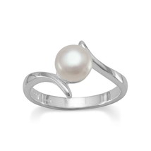 Crossover Design Cultured Freshwater Pearl Solitaire Ring 14k White Gold Finish - £78.14 GBP