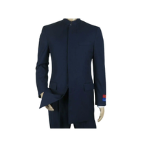 Men Apollo King Banded Collarless suit Mandarin 5 Hidden Button Panel AG52 Navy image 3