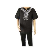 Men 2pc Stacy Adams leisure suit Linen Cotton With Embroidery 3668 Black White image 6