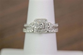 2.30Ct Princess Cut Simulated Diamond Halo Bridal Ring Set 14K White Gol... - £107.87 GBP