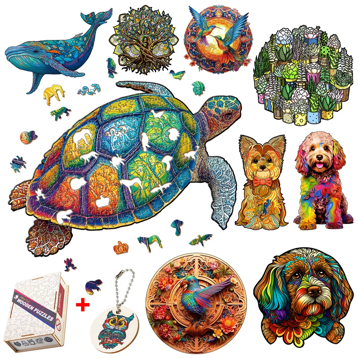 Colorful Unique Sea Turtle Wooden Animal Puzzles For Kids Educational Toys DIY - £12.29 GBP+