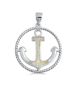 Anchor In Circle Pendant Silver Lab Opal Hope Good Luck Faith Security N... - £27.86 GBP