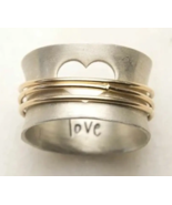 Vintage Boho Style Two Tone Hollow Love Heart Simple Band Ring - Select ... - £10.40 GBP