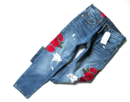 NWT Levi&#39;s 501 Taper Custom Blues Rose Embroidered Destroyed Boyfriend Jeans 24 - £32.71 GBP