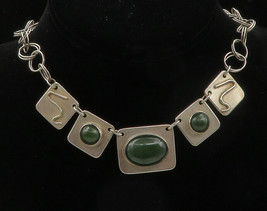 925 Sterling Silver - Vintage Cabochon Cut Green Jasper Chain Necklace - NE2149 - £100.27 GBP