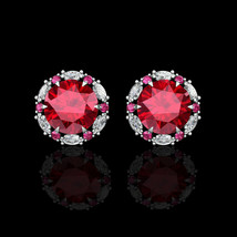 2.00CT Red Ruby Halo Marquise Created Diamond Stud Earrings 14k White Gold - £146.35 GBP