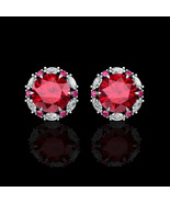 2.00CT Red Ruby Halo Marquise Created Diamond Stud Earrings 14k White Gold - £146.38 GBP