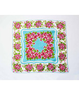 Country Cottage Garden Vintage Linen Handkerchief Pink Geranium Flowers ... - £9.43 GBP