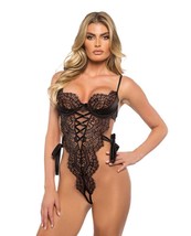 Dreamer&#39;s Lust Scalloped Eyelash Lace and Satin Crotchless Teddy - Black XL - £22.29 GBP