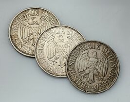 Lot of 3 Germany 1 Mark Coins (1950 and 1959) in XF Condition KM #110 - $63.60