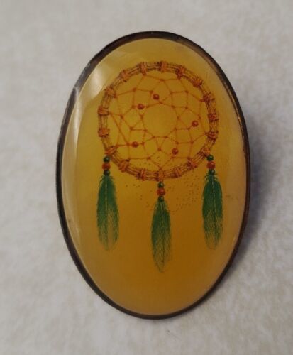 Native American Tribe Dream Catcher &amp; Feathers Oval Lapel Hat Vest Pin P... - $14.65