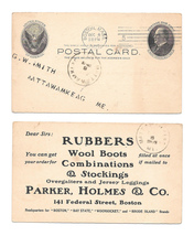 UX18 Boston MA 1902 to Mattawamkeag ME Parker Holmes Rubbers Boots Advert Card - $7.99