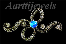 Victorian 0.65ct Rose Cut Diamond Blue Topaz Brooch Halloween Vintage Jewelry - £366.86 GBP