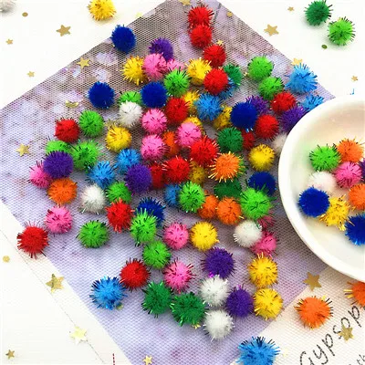 100Pcs/lot Sequins Pompom Ball Fur Plush Mixed Color Creative Kids -10mm - $2.12 CAD