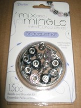 Mix and Mingle Metal Lined Glass Bead Bracelet Kit 15 Silver Black Pink Birthday - £6.73 GBP