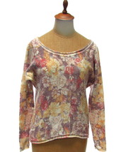 FREE PEOPLE Sweater Ladies Knit Top Floral Pullover Center Seam High Low SM S2 - £7.19 GBP