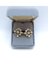 c 1940s Clear Rhinestone Earrings Screw On Art Nouveau Floral Vintage El... - £32.05 GBP