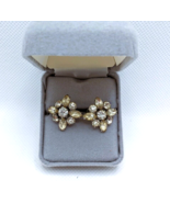 c 1940s Clear Rhinestone Earrings Screw On Art Nouveau Floral Vintage El... - $54.88 CAD