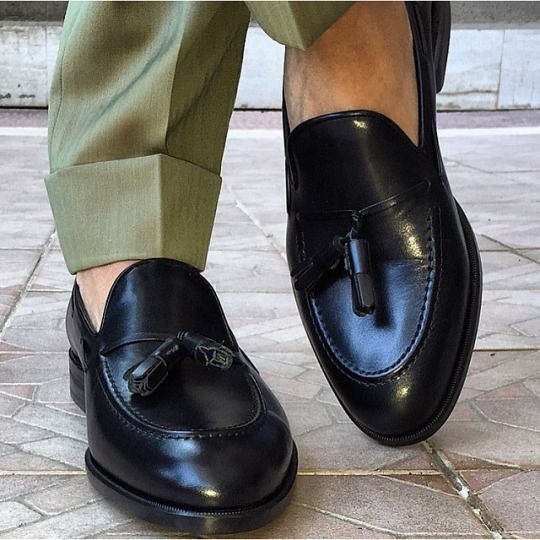 New Handmade men black genuine leather tassel mocassins, Men formal shoes, Men s