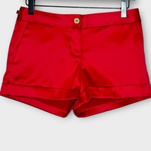 EXPRESS Fire Engine Red Satin Cuffed Shorts With Gold Hardware Detail Si... - £22.06 GBP