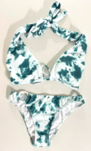 Juniors Green Tie Dye 2Pc Bikini Set Swimsuit Triangle Top Bathing Suit Med - £11.67 GBP