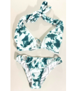 Juniors Green Tie Dye 2Pc Bikini Set Swimsuit Triangle Top Bathing Suit Med - £3.67 GBP