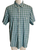 Chaps Easy Care Men&#39;s Short Sleeve Plaid Button Down Shirt Green XXL - £12.10 GBP